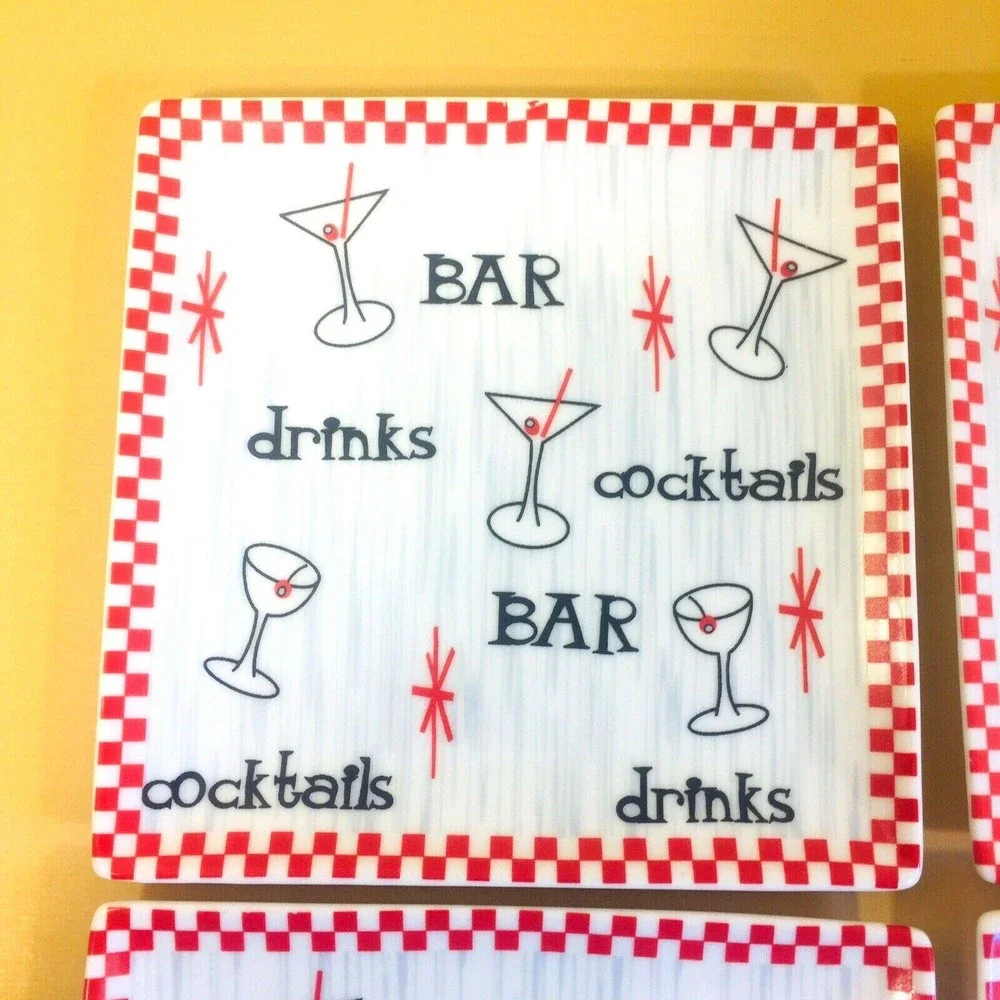 (4) Boston Warehouse Bar Plates Cheese & Cracker Snack 6.25” Square Set of 4